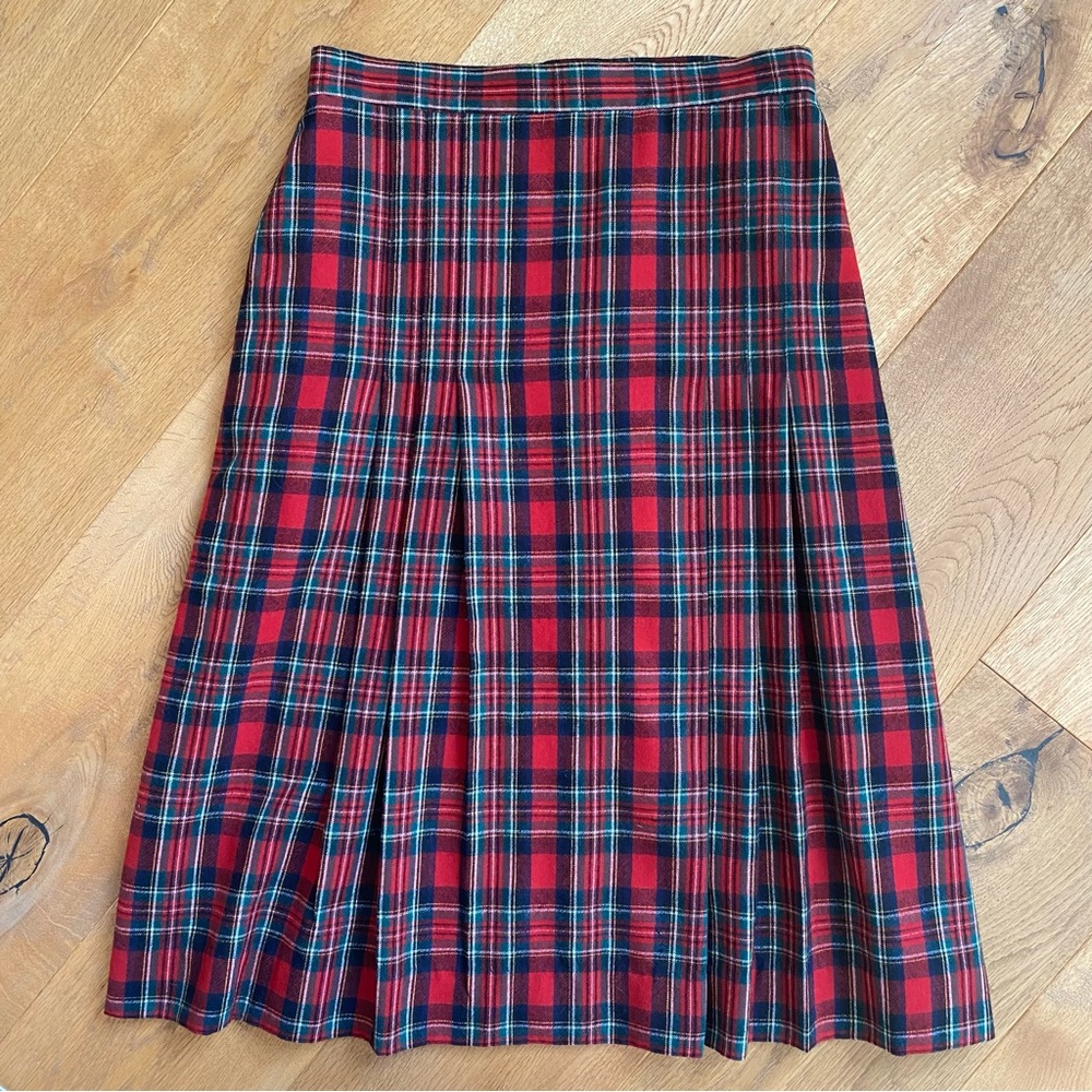 Wool Plaid Red and Green Women's Lined Fit to Flare Skirt
